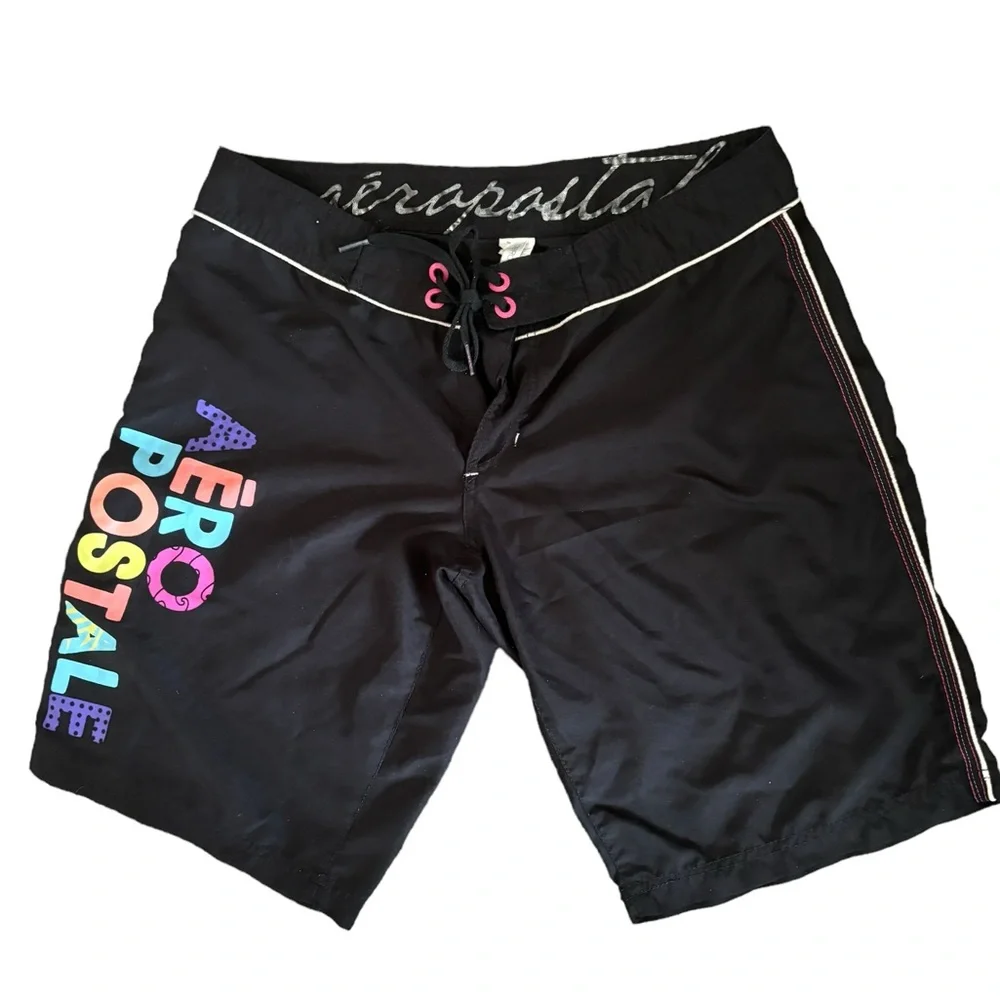 Aeropostale Black Colorful Logo Board Shorts Mens Size Medium